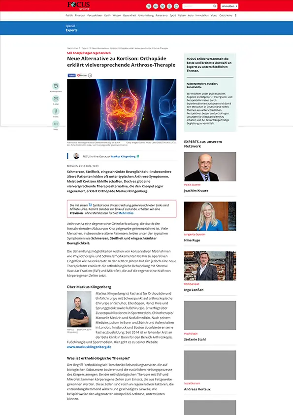 Neue Alternative zu Kortison: Orthopäde erklärt vielversprechende Arthrose-Therapie