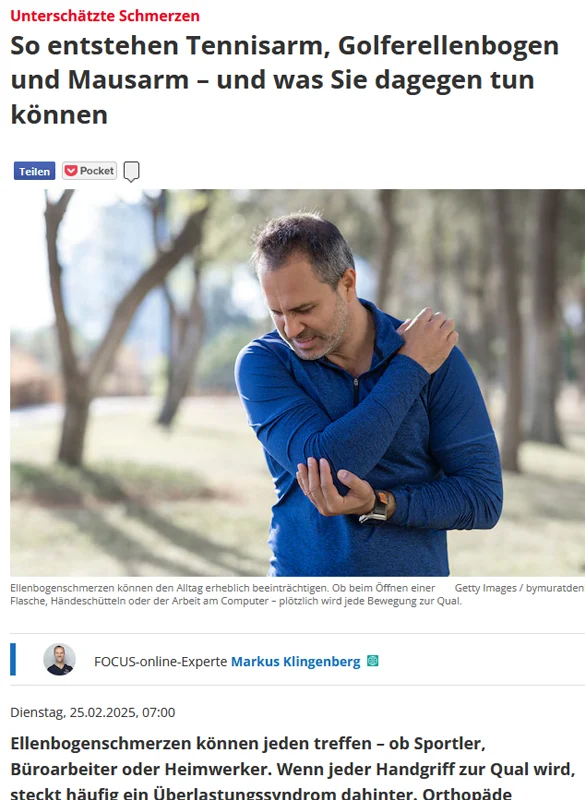 Markus Klingenberg, Ellbogen-Tennisarm, Golferellenbogen und Mausarm