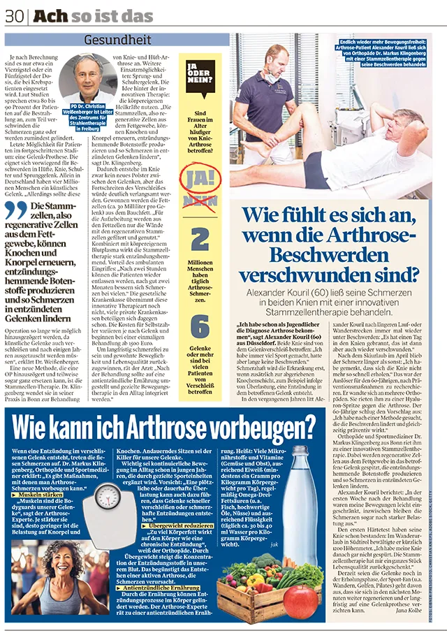 Fettzellen-Spritze bei Arthrose